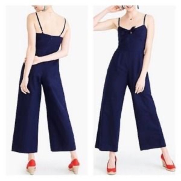 J Crew Tie Front Wide Leg Jumpsuit in Linen Cotton - Picture 2 of 15